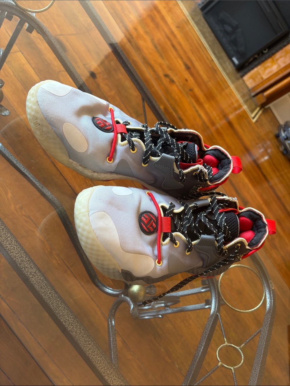 adidas Gray and Red High-Top Sneakers